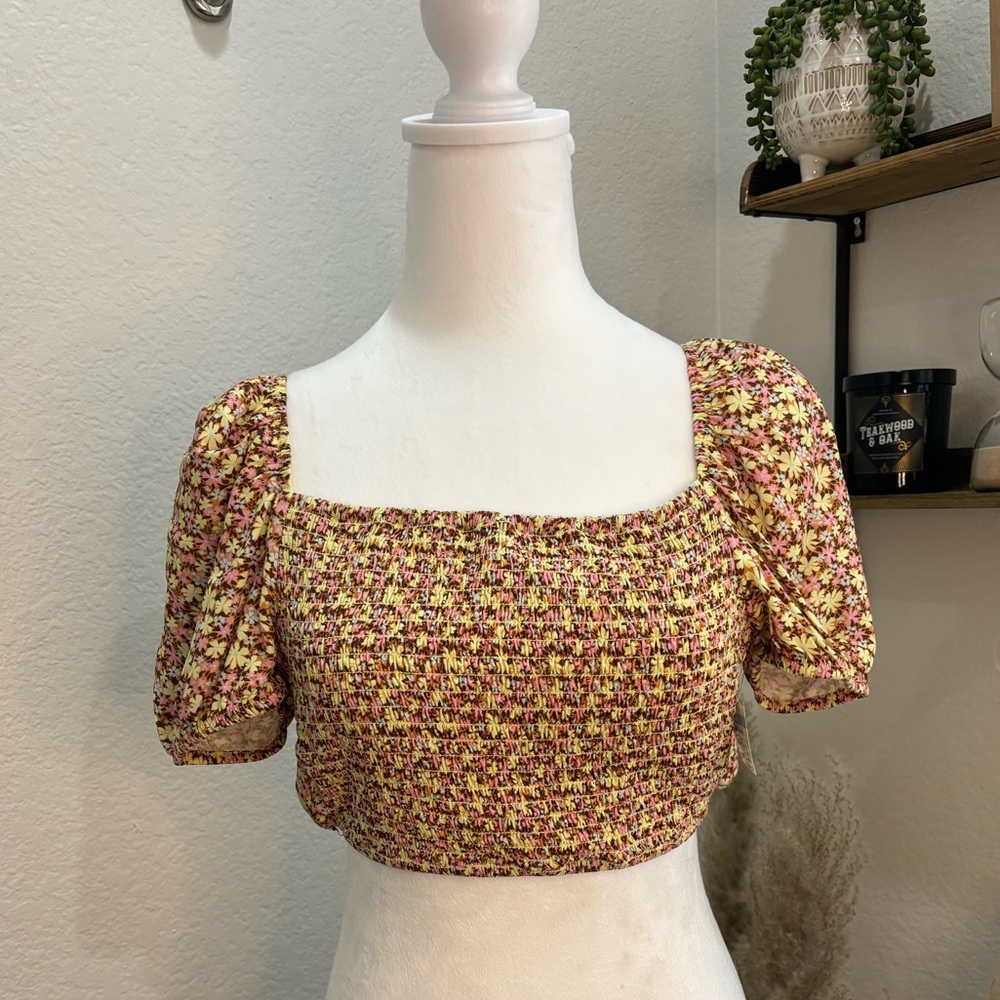 NWT- Maaji Ditsy Duo Riley Crop Top- Yellow w/ Brown Floral 2- Way Tie